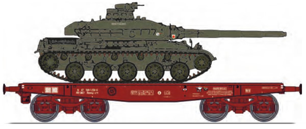 REE Modeles WBA-025 - Heavy load Flat Bed Wagon Rlmmp 31 87 389 1 171-4 SNCF Era IV brown, with AMX 30B MBT - 1DB / 6ème 